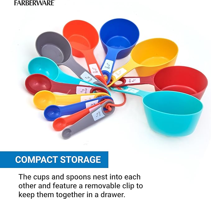 Farberware 12-Piece Measuring Cup and Spoon Set – Color-Coded Kitchen Measuring Tools with Easy-Read Markings, Nesting Design for Compact Storage, Dishwasher Safe - Image 5