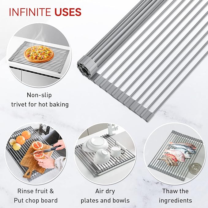 MERRYBOX Roll Up Dish Drying Rack, Over The Sink Dish Rack Foldable, Heat-Resistant, Anti-Slip Silicone Coated Dish Drainer for Kitchen Counter, Large & Multipurpose Sink Drying Rack, 20.5" x 13.1" - Image 7