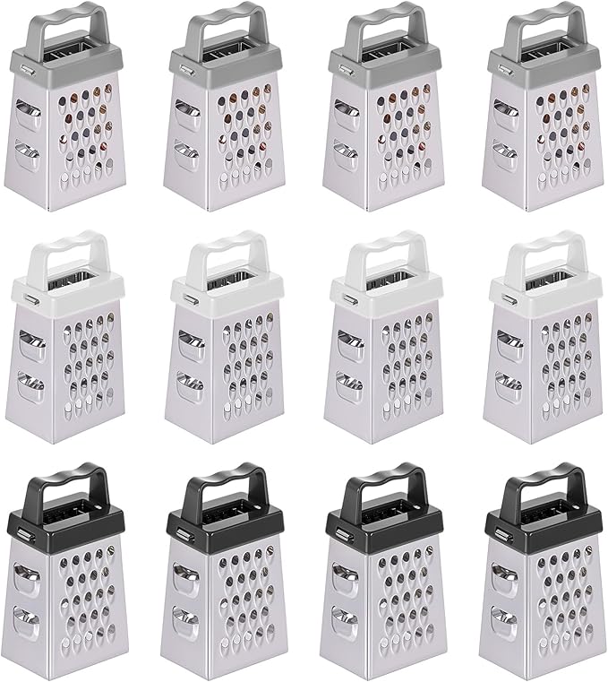 12 Pcs Mini Cheese Grater Stainless Steel Box Grater with 4 Sides Professional Fine Coarse Handheld Slicer Small Lemon Safe Zester Shredder for Kitchen Ginger Vegetable Potatoes Food by Unknown