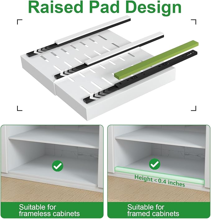 PAKETA 1 Pack Expandable Pull Out Cabinet Organizer, 21'' Deep Pull Out Drawers for Cabinets, Upgrade 3 Slide Rails Sliding Drawers for Cabinet with Adhesive Nano Film (White) - Image 4