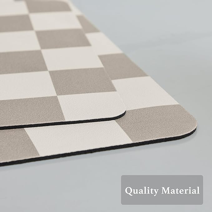 Ohocut Checkered Dish Drying Mat for Kitchen Counter, Coffee Bar Station Accessories, Retro Cute Aesthetic Modern Absorbent Drainer Mat Kitchen Drying Mat Easy Clean, Khaki 16" x 24" - Image 6