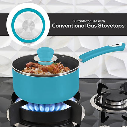 Utopia Kitchen Nonstick Stock Pot Saucepan Set with Lids, 1 Quart and 2 Quarts Multipurpose Stock Pots Set for Home, Kitchen or Restaurant, Turquoise & Black - Image 3