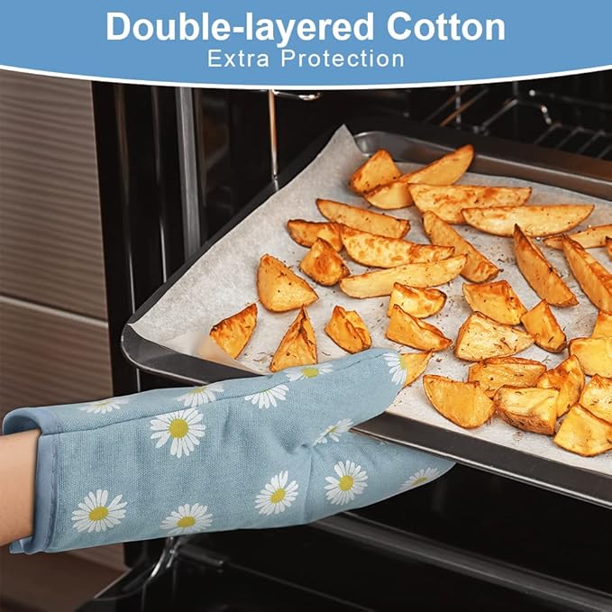 AUAUY Oven Mitts and Pot Holders, 392°F Heat Resistant Cooking Gloves and Hot Pads, Baking Mittens Grilling Gloves BBQ Gloves. Non-Slip Kitchen Mittens Home Essentials for Oven Cooking Baking Grilling - Image 4
