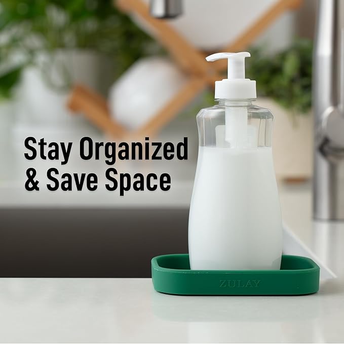 Zulay Kitchen Small Silicone Sponge Holder (4.9x3.3”) – Space-Saving Sink Organizer Tray for Sponge, Soap, Brush & More – Compact Non-Slip Dish for Kitchen & Bathroom Countertops (Pine Green) - Image 6