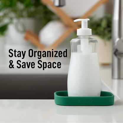 Zulay Kitchen Small Silicone Sponge Holder (4.9x3.3”) – Space-Saving Sink Organizer Tray for Sponge, Soap, Brush & More – Compact Non-Slip Dish for Kitchen & Bathroom Countertops (Pine Green) - Image 6