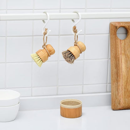 SUBEKYU Bamboo Dish Brush Set with Soap Holder, Wooden Dish Scrubber with Soap Dispenser, Natural Kitchen Scrub Brush, Washing Pot/Pans/Cast Iron, 2 Pack, Sisal + Coconut Palm Bristles - Image 7