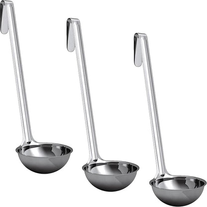 Super Sturdy, Ergonomic 4 Oz. Soup Ladle 3 Pk. Stainless Steel Ladles with Long Handles. Best Kitchen Accessories for Stirring, Portioning and Serving Soups, Chili and Stew in Restaurants and at Home by FoodRestaurantSupplies