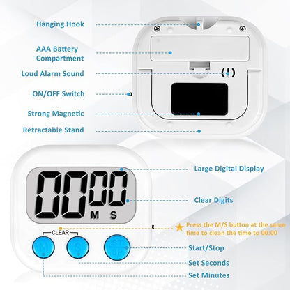 ZILLEEN 6 Pack Kitchen Timers for Cooking Digital Classroom Timers for Kids Teachers White Blue Pink - Image 8
