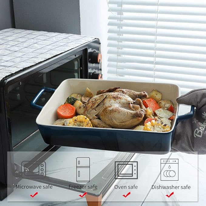 KOOV Bakeware Set, Ceramic Baking Dish, Rectangular Baking Pans Set, Casserole Dish for Cooking, Cake Dinner, Kitchen, Wrapping Upgrade, 12 x 8.5 Inches, 3-Piece (Gradient Blue) - Image 6
