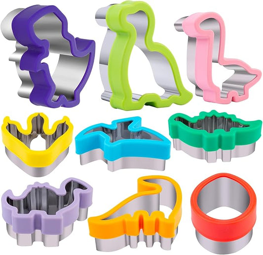 Dinosaur Cookie Cutters 9 Set, Nifogo Stainless Steel Shaped Cookie Candy Food Cutters Molds for DIY, Kitchen, Baking, Kids Dinosaur Theme Birthday Party