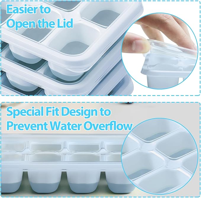 DOQAUS Ice Cube Tray with Lids - 4 Pack Stackable Silicone Ice Trays for Freezer, BPA & LFGB Safe, Easy Release for Kitchen, RV, Cocktail, Coffee, Soup & Food - Image 4