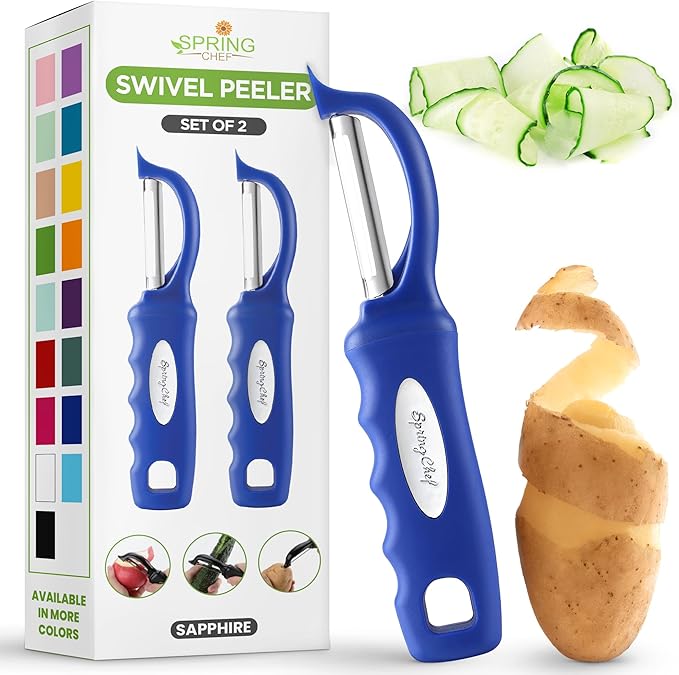 Spring Chef Stainless Steel Swivel Vegetable Peeler for Kitchen, Dishwasher Safe Potato Peelers with Comfortable Handle & Sharp Blades, Great for Apple, Carrot, Veggie, Fruit - Set of 2 - Sapphire by SpringChef