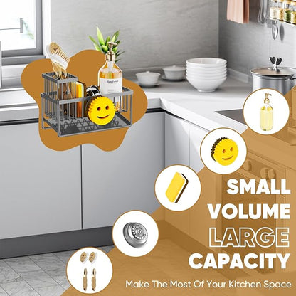 Sponge Holder for Kitchen Sink,Smiley Face Sink Caddy with Removable Brush Holder,Self-Draining Sponge Caddy for Soap,Dish Brush,Scrubber,Kitchen Essentials and Gadgets-Charcoal Gray - Image 7