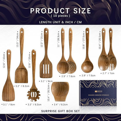 Wooden Spoons for Cooking, Nonstick Cooking Utensil Set with 9 Piece Acacia Wooden Spatulas and Spoons, as well as a Extra Whole Wood Spoon Rest, Terrific for Everyday Kitchen Tasks - Image 2