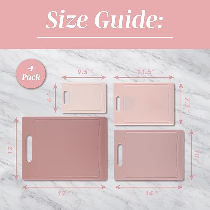 COOK WITH COLOR Non-Slip Cutting Board Set – Kitchen Essentials with Easy Grip Handle for Meat, Veggies, and Fruits, 4 Cutting Boards, Pink - Image 5