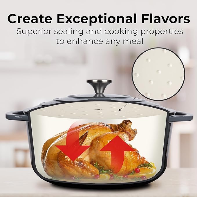 Zulay Kitchen 6 Quart Enameled Cast Iron Dutch Oven Pot with Lid – Premium Durability & Oven Safe up to 500°F – Heavy Duty Cookware Perfect for Bread Baking, Stews, Braising & Roasting – Gray - Image 5