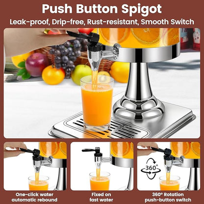2.2 Gallon Beverage Dispenser with Stand, Drink Dispenser for Parties, Stainless Steel Juice Dispensers with Spigot,Ice Core and Tray,Cold beverage dispenser for Parties, Buffet Cafeterias, Homes