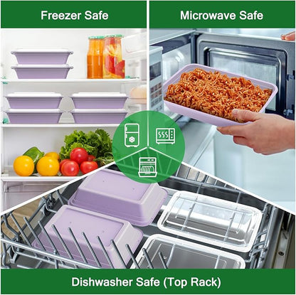 50 Pack (100-Piece) 32 oz Meal Prep Containers Reusable with Easy Open Lids, Sturdy Leakproof Food Safe, Microwave Freezer Dishwasher Safe, To Go Take Out Plastic Food Storage Pans with Lids, Lilac - Image 5