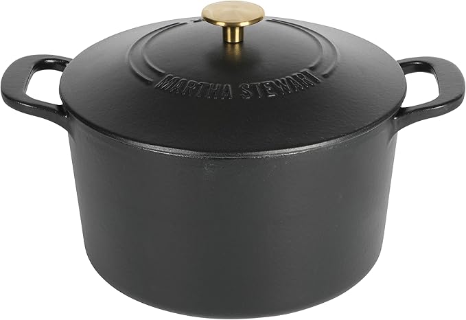 MARTHA STEWART Gatwick 7-Quart Enamel Cast Iron Dutch Oven Pot with Lid – Matte Black – Durable Heavy-Duty Dutch Oven for Slow Cooking, Braising & Baking by MarthaStewart
