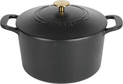 MARTHA STEWART Gatwick 7-Quart Enamel Cast Iron Dutch Oven Pot with Lid – Matte Black – Durable Heavy-Duty Dutch Oven for Slow Cooking, Braising & Baking by MarthaStewart