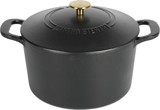 MARTHA STEWART Gatwick 7-Quart Enamel Cast Iron Dutch Oven Pot with Lid – Matte Black – Durable Heavy-Duty Dutch Oven for Slow Cooking, Braising & Baking by MarthaStewart