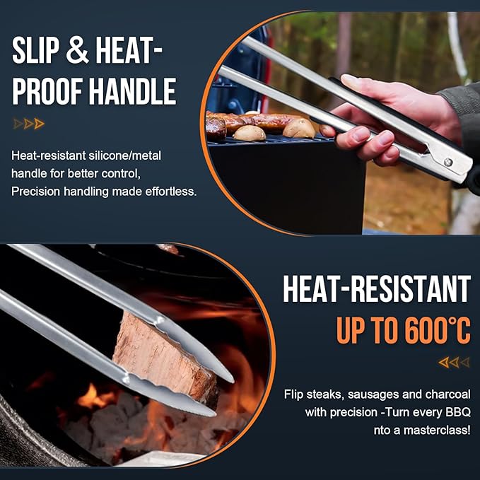 Eddeas Grill Tongs, 17 Inch Extra Long BBQ Tongs, Heat Resistant 600 Degrees Stainless Steel tongs, Kitchen Metal Locking Tongs for Cooking, Grilling, Outdoor Barbecue - Image 3