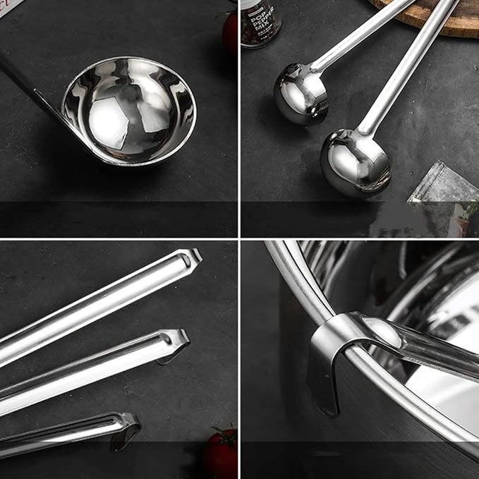 Stainless Steel Hooked Handle Ladle Set - 5 Pcs with Pouring Rim, Long Handle for Kitchen Cooking Soup Sauce (1oz, 2oz, 4oz, 6oz, 8oz) - Image 4