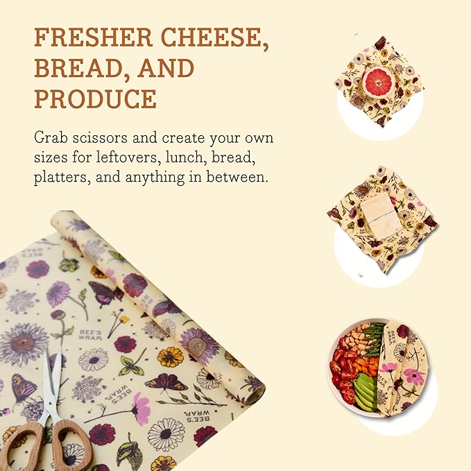 Bee's Wrap Vegan Beeswax Wraps for Food - Cut to Size 14x52" Beeswax Wrap Roll - Plastic Free Made in USA Reusable Natural Food Wrap - Meadow Magic - Image 5