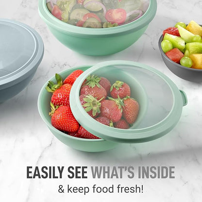 Zulay Kitchen 12 Piece Plastic Nesting Mixing Bowl Set - Colorful Bowls with Lids - Microwave and Freezer Safe (Mint Ombre) - Image 5