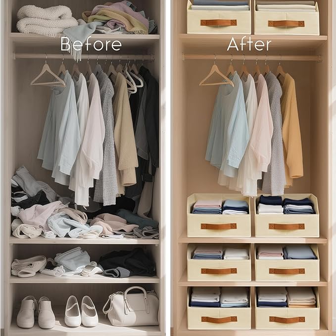 Homsorout Fabric Storage Bins for Organizing - 10 Pack Large Trapezoid Collapsible Storage Bins with Front Handle, Closet Organizers and Storage for Bedroom, Home Shelves, Small Spaces, Beige - Image 5