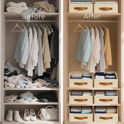 Homsorout Fabric Storage Bins for Organizing - 8 Pack Large Trapezoid Collapsible Storage Bins with Front Handle, Closet Organizers and Storage for Bedroom, Home Shelves, Small Spaces, Beige - Image 4