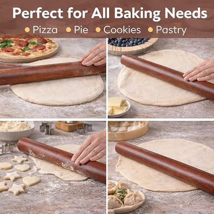 16.5 Inch French Rolling Pin, Wooden Dough Roller for Baking, Solid Wood Tapered Rolling Pin for Pizza, Pie Crust, Cookies, Pastry, Non-Stick, Easy Control Kitchen Baking Tool, African Rosewood