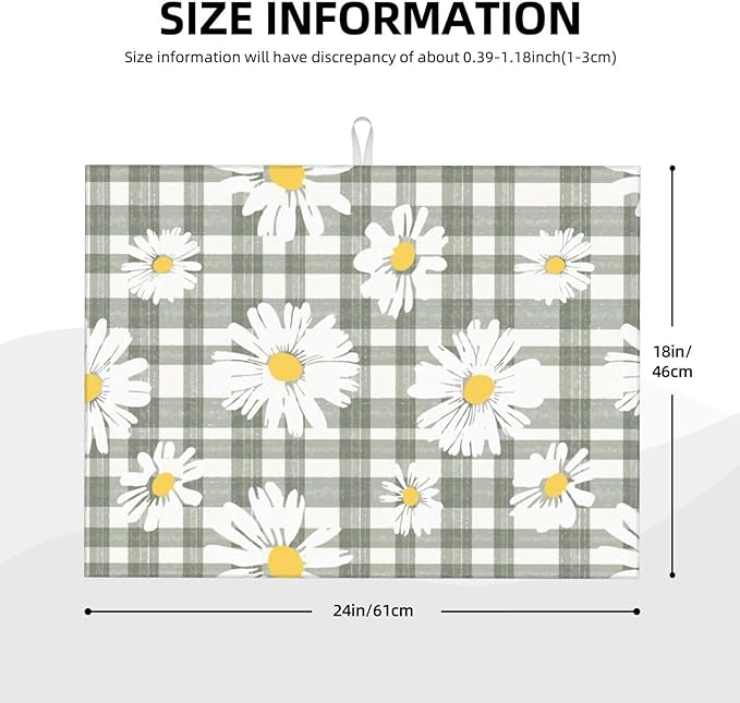 Daisy Dish Drying Mat For Kitchen Counter Absorbent Large Kitchen Fast Dry Pad Reusable Washable Protector Rack Large Mat 18 X 24