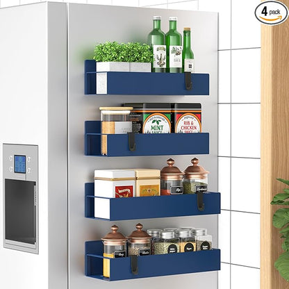 HuggieGems 4 Pack Magnetic Spice Storage Rack Organizer for Refrigerator and Oven, Royal Blue Fridge Organizers and Storage by HuggieGems
