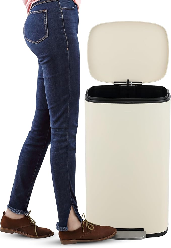 happimess HPM1011I Curtis 8-Gallon Step-Open Trash Can, Fingerprint Resistant, Modern, Minimalistic for Home, Kitchen, Laundry Room, Office, Bedroom, Bathroom, Limestone Beige - Image 6