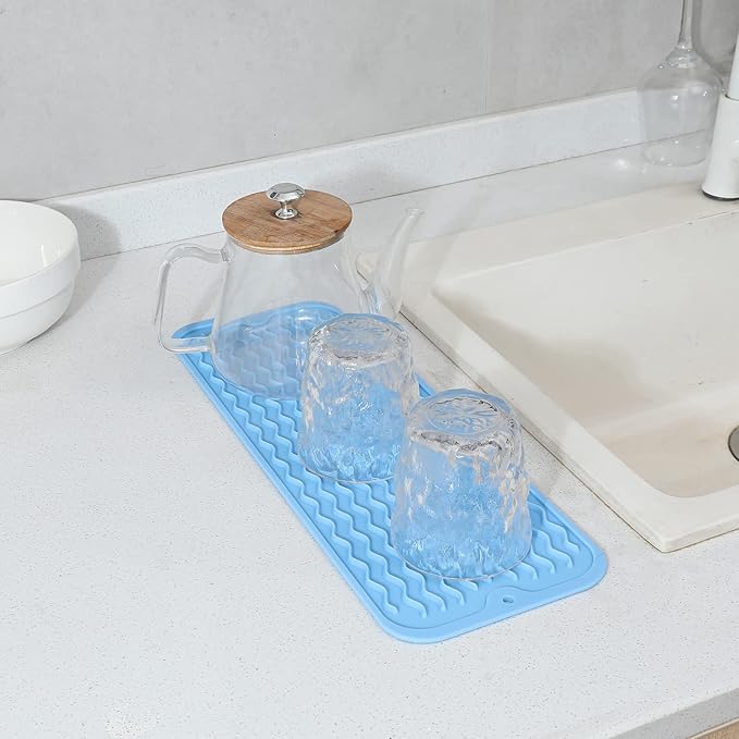 MicoYang Silicone Dish Drying Mat for Multiple Usage,Easy clean,Eco-friendly,Heat-resistant Silicone Mat for Kitchen Counter,Sink,Bar,Bottle,or Cup Light Blue M 17 inches x 6 inches - Image 5