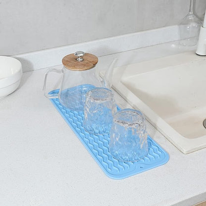 MicoYang Silicone Dish Drying Mat for Multiple Usage,Easy clean,Eco-friendly,Heat-resistant Silicone Mat for Kitchen Counter,Sink,Bar,Bottle,or Cup Light Blue M 17 inches x 6 inches - Image 5