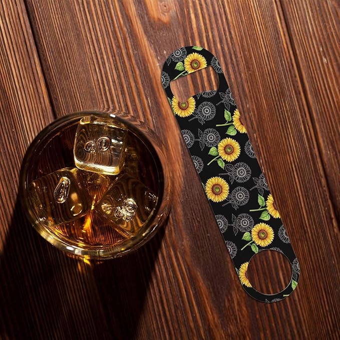 Sunflowers Stainless Steel Bottle Opener Vibrant Yellow Watercolor Flower Vintage Style Floral Black Flat Beer Bottle Opener Keychain for Home Kitchen Bar Restaurant Party Birthday Gift