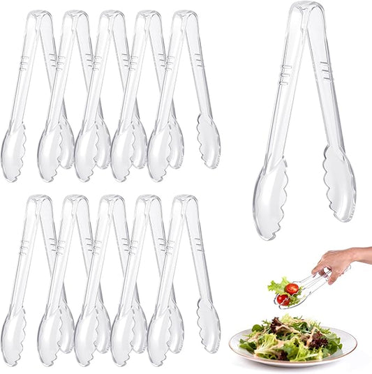Mwellewm 12 Pc Serving Tongs 9 Inch Bulk Reusable or Disposable Plastic Tongs Heavy Duty Hard Plastic Serving Utensils Set Large Salad Tong for Kitchen Party Food Buffet Appetizer Catering (Clear） by Mwellewm