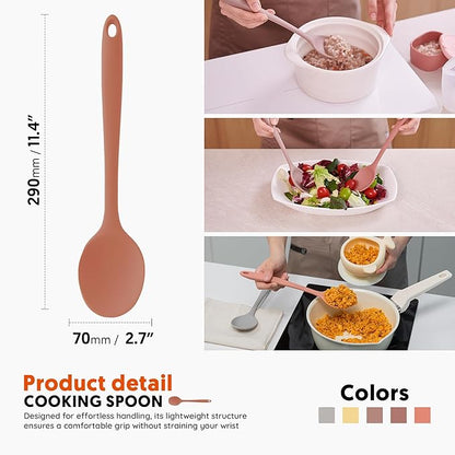 Multi Platinum Silicone Cooking Spoon for Baking, Scraping & Mixing, 100% Food Grade Colorful Silicone Kitchen & Serving Utensils, Heat Resistant, Non-Stick Cookware - 11.4 inch Indie Pink