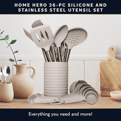 Home Hero Silicone Kitchen Utensils Set - Heat Resistant Non-Scratch Cooking Utensils - Ergonomic Silicone Spatula Set - Dishwasher Safe Kitchen Tools - 26 Piece, Stone - Image 4