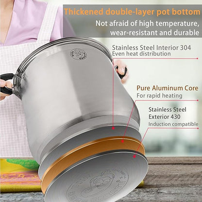 Vivicreate 9 Quart Stainless Steel Stock Pot with Lid Large Induction Cooking Pot for Pasta Soup Boiling Stew with Measurement Marks and Handles