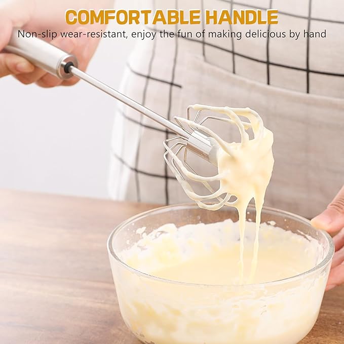 NileHome Stainless Steel Whisk Set 8" 10" Hand Blender + 12" Semi-Automatic Rotary Kitchen Whisk Kitchen Wisk Wire Whisks for Cooking, Whisking, Blending, Beating, Stirring- 3 Pack... - Image 4