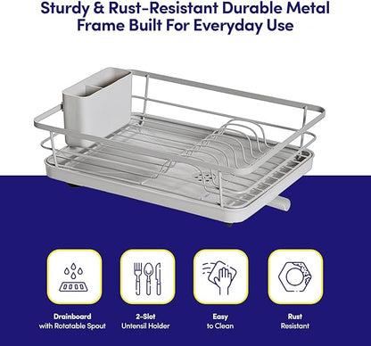 Dish Drying Rack 3 Piece Dish Drainer with Drainboard Set for Kitchen Counter ✅– Dish Rack with Removable Utensil Holder & Swivel Spout for Countertop ✅– DishRack for Plates, Cups & More, Silver