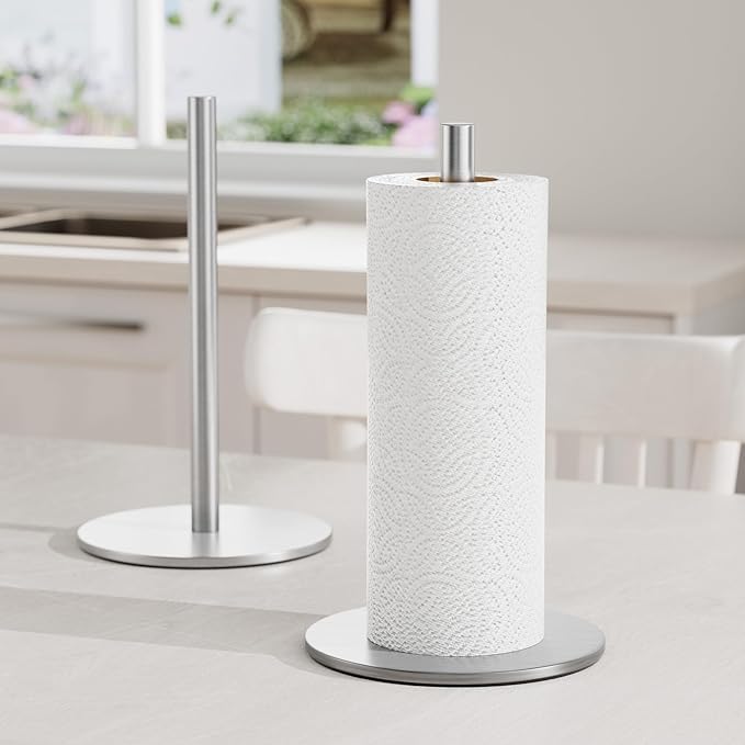 Silver Paper Towel Holder Free-Standing, Premium Stainless Steel Paper Rolls Organizer, Classic Fashion Kitchen Roll Dispenser - Image 2