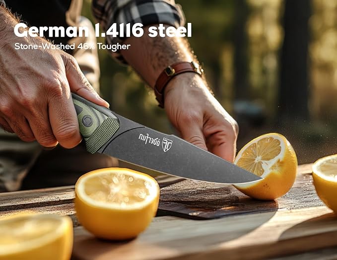 5.5 Inch Kitchen Utility Knife - Rust-Resistant Full-Tang Steel, G10 Handle - Professional Outdoor Chef Knife for Fruit & Vegetable Slicing, Paring & Tomatoes (Knife For Men)