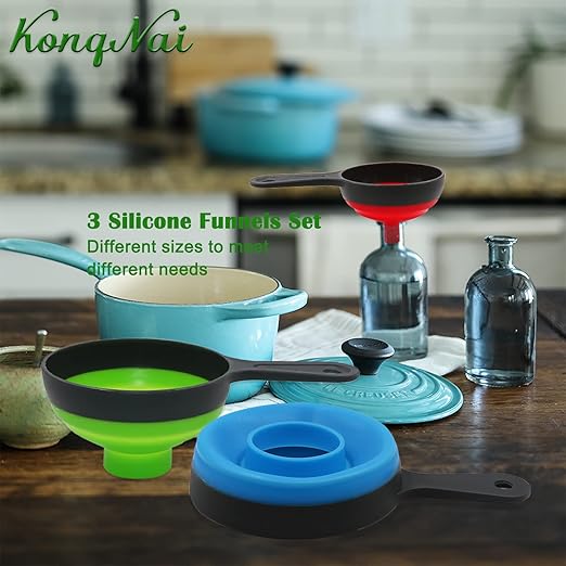 KongNai Canning Funnel for Wide and Regular Jars，Wide Mouth Funnels Sets of 3, Large for Mason Jar, Food Grade Collapsible Silicone Kitchen Accessories for Transfer Jam, Juice, Spices and Oil - Image 6