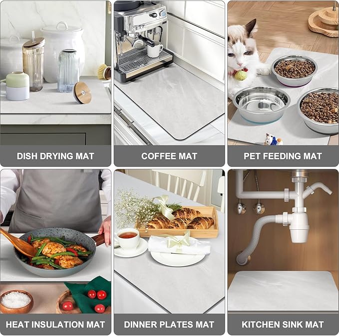 Findosom Dish Drying Mat, 12"x 20" Super Absorbent & Hide Stain Coffee Mat, Cuttable Drying Mat for Kitchen Counter, Coffee Bar Accessories, Under Dish Rack, Espresso Machine, LightGrey-2 - Image 9