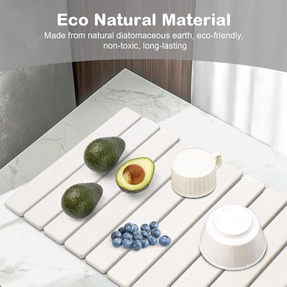 Large Stone Dish Drying Mat for Kitchen Counter, 24"(L)×16"(W), Collapsible Quick Drying Mat, Absorbent Eco-Friendly Diatomaceous Earth Mats for Dishes Bottles, Match Any Countertop - White - Image 5
