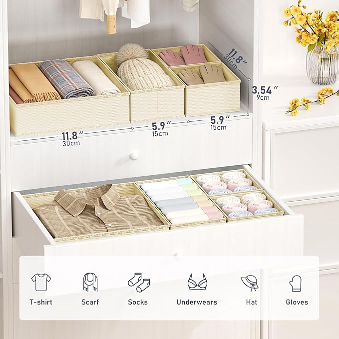 DIMJ Drawer Organizer Clothes, 26 Pack Dresser Organizer, Foldable Closet Organizers and Storage, Fabric Dresser Bins, Drawer Dividers for Nursery, Baby Clothes, Underwears, Sock,Beige - Image 2
